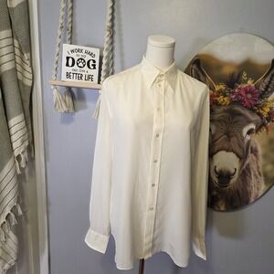 Ralph Lauren Purple Label Hailey Silk Crepe Shirt Womens 6 Off White $1,390